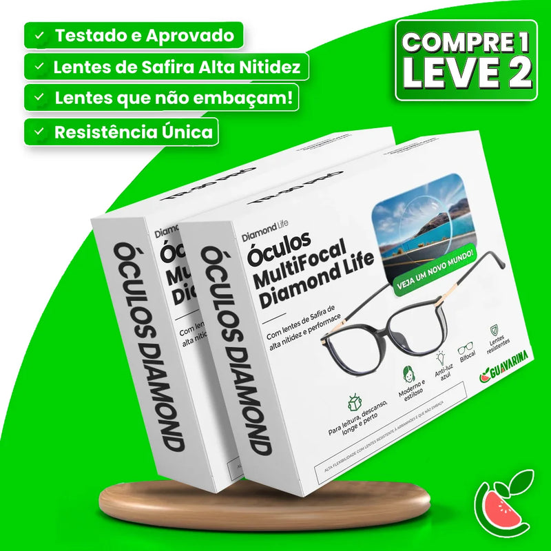 Compre 1 Leve 2 | Óculos Multifocal Diamond Life (Se Adapta Ao Seu Grau!) + BRINDE Especial: Capinha