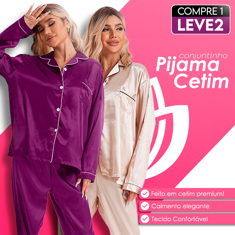 [COMPRE 1 LEVE 2] Conjunto de Pijama Cetim +BRINDE: 1 Par de Meias Peluciadas