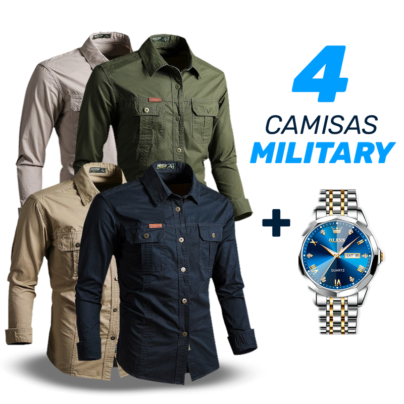 [PAGUE 3 LEVE 5] Kit 4 Camisas Military + Relógio de Brinde