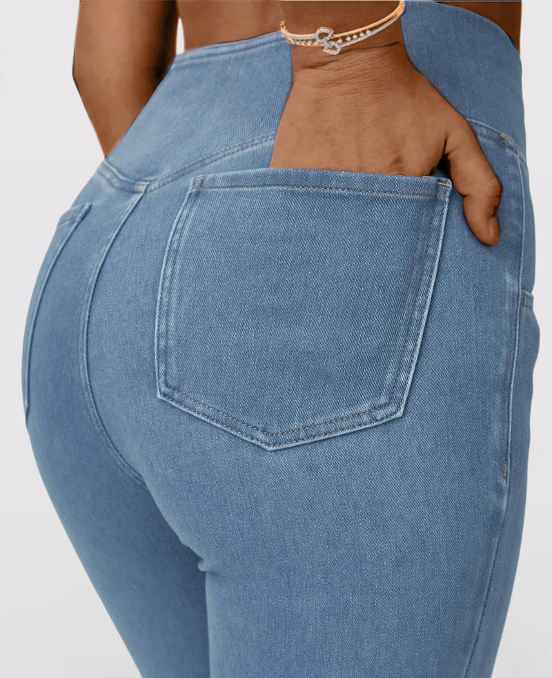 Calça Jeans de Cintura Alta Cruzada [Pré-Black Friday 🔥]