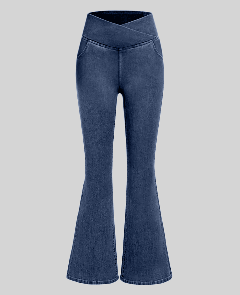 Calça Jeans de Cintura Alta Cruzada [Pré-Black Friday 🔥]