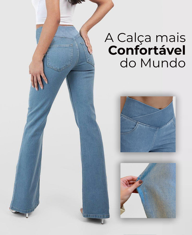 Calça Jeans de Cintura Alta Cruzada [Pré-Black Friday 🔥]