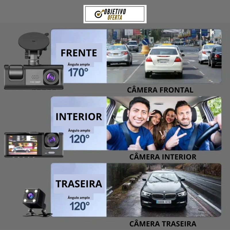 Cam PRO 360 4K - Câmera completa para Carro com tela de 2 polegadas e visão noturna.