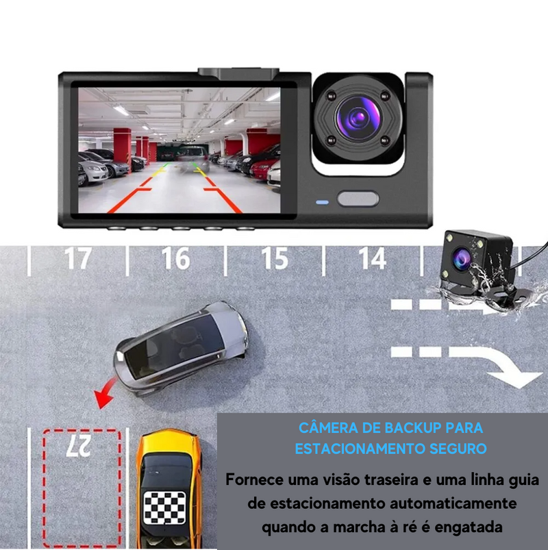 Cam PRO 360 4K - Câmera completa para Carro com tela de 2 polegadas e visão noturna.