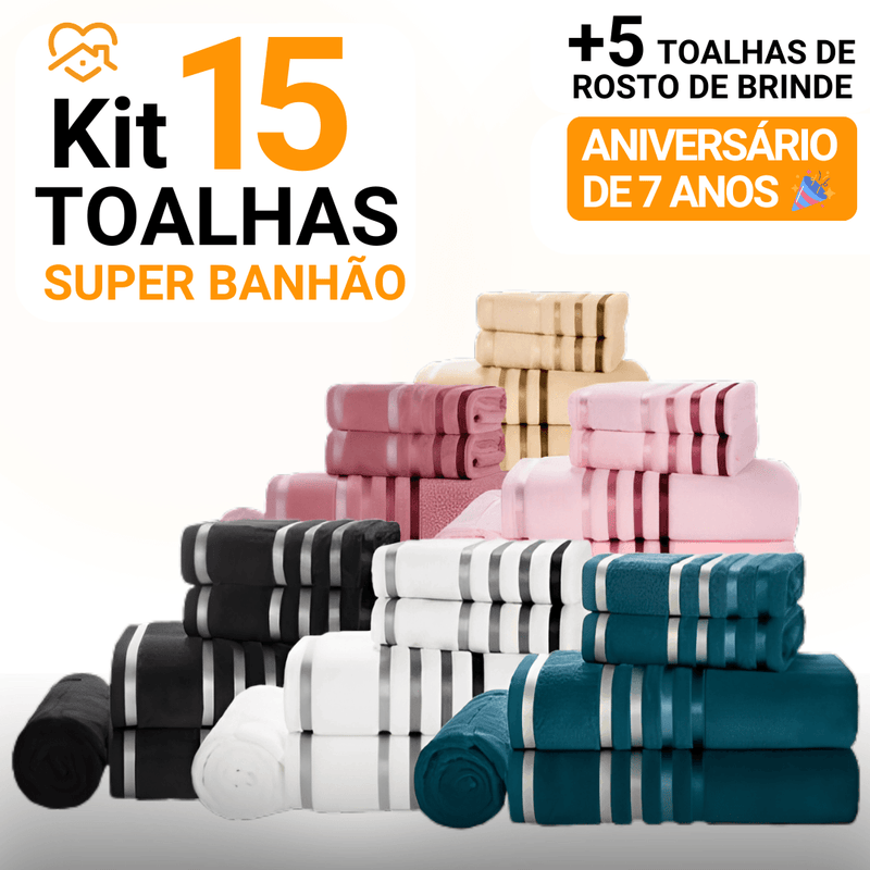 Kit 15 Toalhas Super Banhão de Alta Maciez e Absorção +5 Toalhas de Rosto de BRINDE