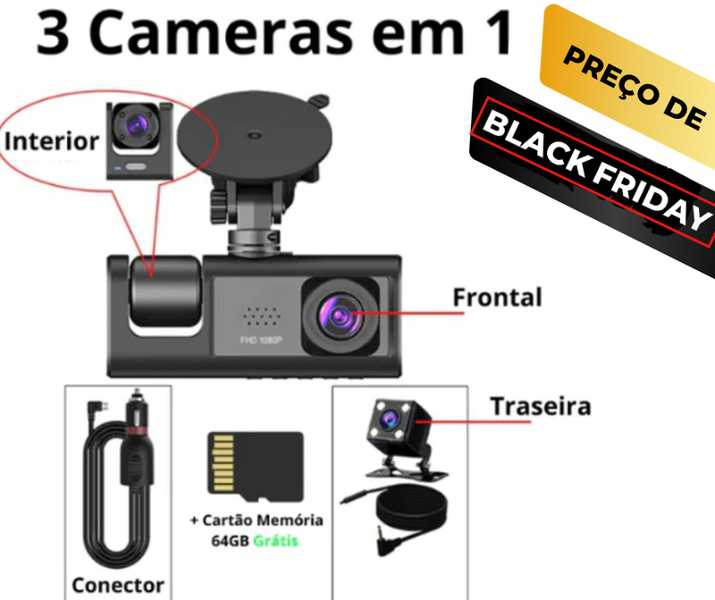 Cam PRO 360 4K - Câmera completa para Carro com tela de 2 polegadas e visão noturna.