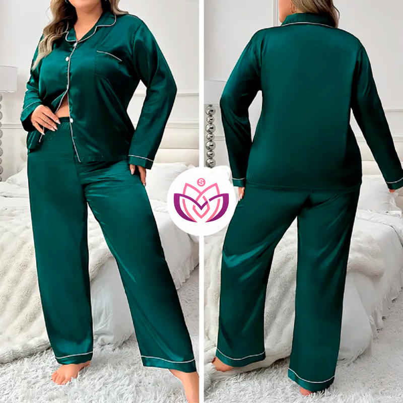 [COMPRE 1 LEVE 2] Conjunto de Pijama Cetim +BRINDE: 1 Par de Meias Peluciadas