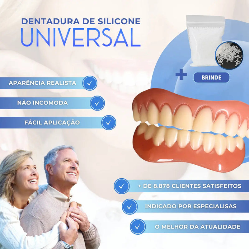 Dentadura de Silicone Ajustável + Brinde Fixador Dental Fix