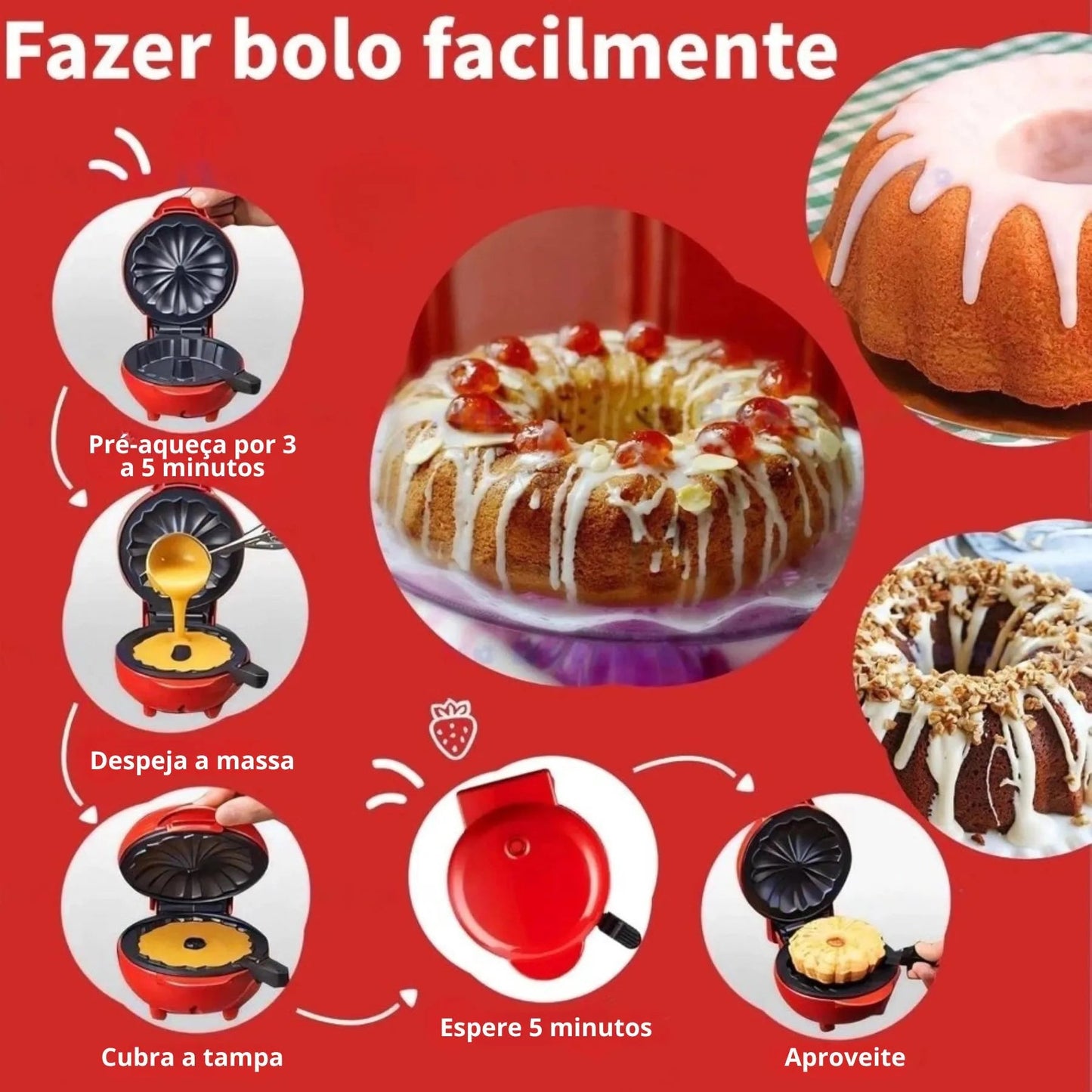 (Pague 1 Leve 2) - CakeFlash - Máquina de Assar Mini Bolos + Brinde Exclusivo